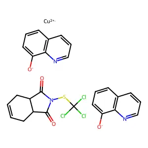Oxine-copper-captan mixt. structure