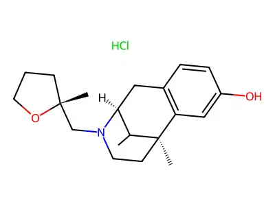 2,6-Methano-3-benzazocin-8-ol, 1,2,3,4,5,6-hexahydro-6,11-dimethyl-3-(2'-methyltetrahydrofurfuryl)-, hydrochloride, (-)-(2R,6R,11R,2'R)- structure