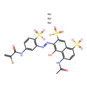 1,7-Naphthalenedisulfonic acid, 4-(acetylamino)-6-((5-((2-bromo-1-oxo-2-propenyl)amino)-2-sulfophenyl)azo)-5-hydroxy-, trisodium salt structure