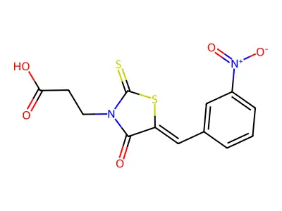 (Z)-3-(5-(3-nitrobenzylidene)-4-oxo-2-thioxothiazolidin-3-yl)propanoic acid structure