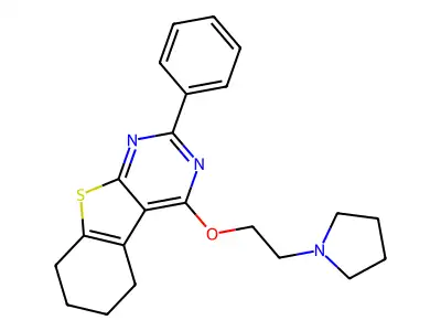 (1)Benzothieno(2,3-d)pyrimidine, 5,6,7,8-tetrahydro-2-phenyl-4-(2-(1-pyrrolidinyl)ethyl)- structure
