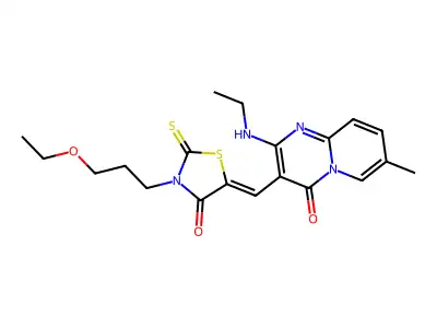 3-(3-ethoxypropyl)-5-[[2-(ethylamino)-7-methyl-4-oxopyrido[1,2-a]pyrimidin-3-yl]methylidene]-2-sulfanylidene-1,3-thiazolidin-4-one structure