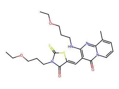 2-[(3-Ethoxypropyl)amino]-3-{[3-(3-ethoxypropyl)-4-oxo-2-sulfanylidene-1,3-thiazolidin-5-ylidene]methyl}-9-methyl-4H-pyrido[1,2-a]pyrimidin-4-one structure