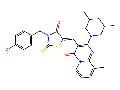 2-(3,5-Dimethylpiperidin-1-yl)-3-({3-[(4-methoxyphenyl)methyl]-4-oxo-2-sulfanylidene-1,3-thiazolidin-5-ylidene}methyl)-9-methyl-4H-pyrido[1,2-a]pyrimidin-4-one structure