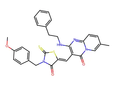3-({3-[(4-Methoxyphenyl)methyl]-4-oxo-2-sulfanylidene-1,3-thiazolidin-5-ylidene}methyl)-7-methyl-2-[(2-phenylethyl)amino]-4H-pyrido[1,2-a]pyrimidin-4-one structure