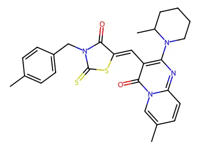 7-Methyl-3-({3-[(4-methylphenyl)methyl]-4-oxo-2-sulfanylidene-1,3-thiazolidin-5-ylidene}methyl)-2-(2-methylpiperidin-1-yl)-4H-pyrido[1,2-a]pyrimidin-4-one structure