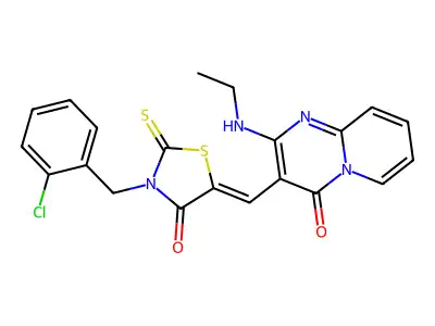 3-({3-[(2-Chlorophenyl)methyl]-4-oxo-2-sulfanylidene-1,3-thiazolidin-5-ylidene}methyl)-2-(ethylamino)-4H-pyrido[1,2-a]pyrimidin-4-one structure