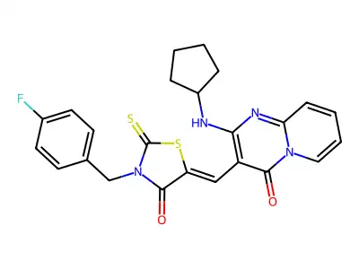 2-(Cyclopentylamino)-3-({3-[(4-fluorophenyl)methyl]-4-oxo-2-sulfanylidene-1,3-thiazolidin-5-ylidene}methyl)-4H-pyrido[1,2-a]pyrimidin-4-one structure