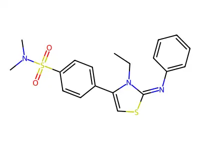 4-(3-ethyl-2-phenylimino-1,3-thiazol-4-yl)-N,N-dimethylbenzenesulfonamide structure