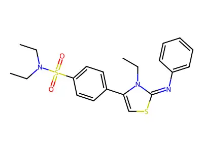 N,N-diethyl-4-(3-ethyl-2-phenylimino-1,3-thiazol-4-yl)benzenesulfonamide structure