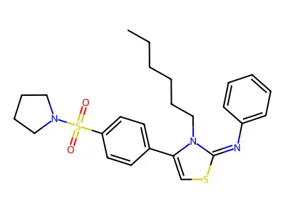 3-hexyl-N-phenyl-4-(4-pyrrolidin-1-ylsulfonylphenyl)-1,3-thiazol-2-imine structure