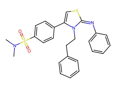 N,N-dimethyl-4-(3-phenethyl-2-phenylimino-1,3-thiazol-4-yl)benzenesulfonamide structure