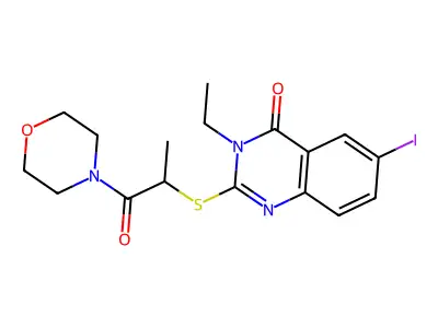 3-Ethyl-6-iodo-2-(1-morpholin-4-yl-1-oxopropan-2-yl)sulfanylquinazolin-4-one structure