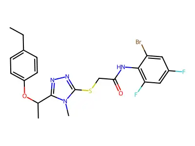 N-(2-bromo-4,6-difluorophenyl)-2-({5-[1-(4-ethylphenoxy)ethyl]-4-methyl-4H-1,2,4-triazol-3-yl}sulfanyl)acetamide structure