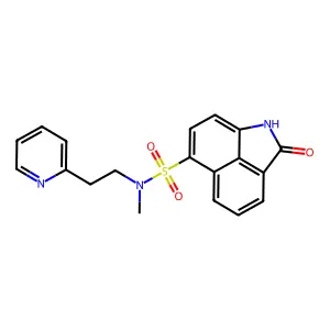 N-methyl-2-oxo-N-[2-(2-pyridinyl)ethyl]-1,2-dihydrobenzo[cd]indole-6-sulfonamide structure