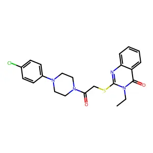 2-[2-[4-(4-chlorophenyl)piperazin-1-yl]-2-oxoethyl]sulfanyl-3-ethylquinazolin-4-one structure
