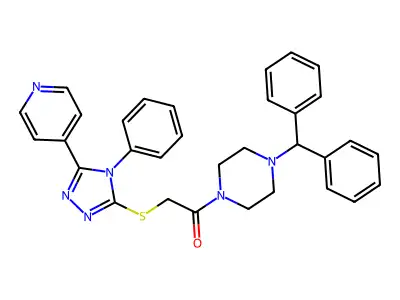 1-(4-benzhydrylpiperazin-1-yl)-2-[(4-phenyl-5-pyridin-4-yl-1,2,4-triazol-3-yl)sulfanyl]ethanone structure