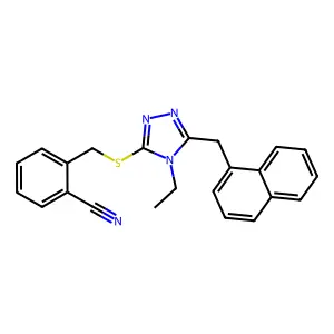 2-({[4-ethyl-5-(naphthalen-1-ylmethyl)-4H-1,2,4-triazol-3-yl]sulfanyl}methyl)benzonitrile structure
