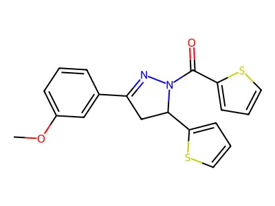 (3-(3-methoxyphenyl)-5-(thiophen-2-yl)-4,5-dihydro-1H-pyrazol-1-yl)(thiophen-2-yl)methanone structure
