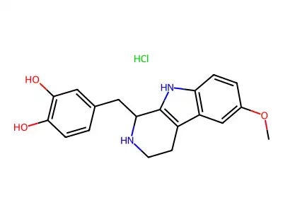 4-((6-Methoxy-2,3,4,9-tetrahydro-1H-pyrido(3,4-b)indol-1-yl)methyl)-1,2-benzenediol HCl structure