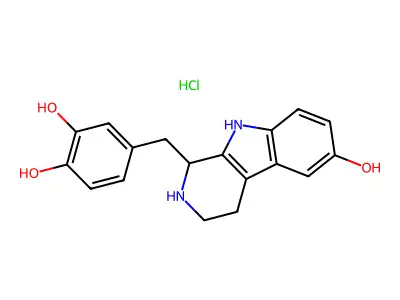 4-((6-Hydroxy-2,3,4,9-tetrahydro-1H-pyrido(3,4-b)indol-1-yl)methyl)-1,2-benzenediol HCl structure