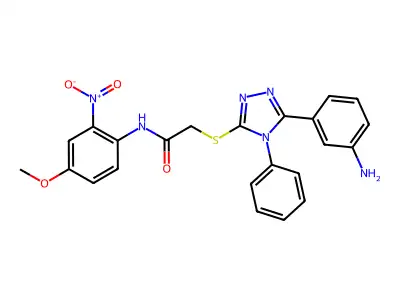 2-[[5-(3-aminophenyl)-4-phenyl-1,2,4-triazol-3-yl]sulfanyl]-N-(4-methoxy-2-nitrophenyl)acetamide structure