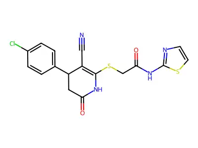 2-[[4-(4-chlorophenyl)-5-cyano-2-oxo-3,4-dihydro-1H-pyridin-6-yl]sulfanyl]-N-(1,3-thiazol-2-yl)acetamide structure