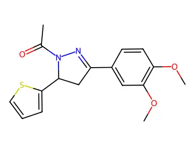 1-(3-(3,4-dimethoxyphenyl)-5-(thiophen-2-yl)-4,5-dihydro-1H-pyrazol-1-yl)ethan-1-one structure