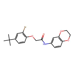 2-(2-bromo-4-tert-butylphenoxy)-N-(2,3-dihydro-1,4-benzodioxin-6-yl)acetamide structure