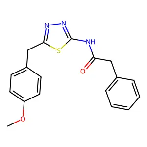 N-[5-[(4-methoxyphenyl)methyl]-1,3,4-thiadiazol-2-yl]-2-phenylacetamide structure