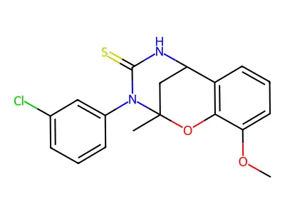 3-(3-chlorophenyl)-10-methoxy-2-methyl-2,3,5,6-tetrahydro-4H-2,6-methano-1,3,5-benzoxadiazocine-4-thione structure