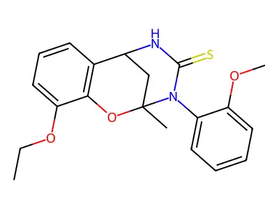10-ethoxy-3-(2-methoxyphenyl)-2-methyl-2,3,5,6-tetrahydro-4H-2,6-methano-1,3,5-benzoxadiazocine-4-thione structure