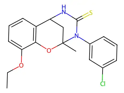 3-(3-chlorophenyl)-10-ethoxy-2-methyl-2,3,5,6-tetrahydro-4H-2,6-methano-1,3,5-benzoxadiazocine-4-thione structure