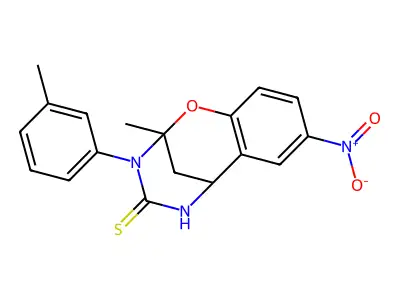 2-methyl-3-(3-methylphenyl)-8-nitro-2,3,5,6-tetrahydro-4H-2,6-methano-1,3,5-benzoxadiazocine-4-thione structure