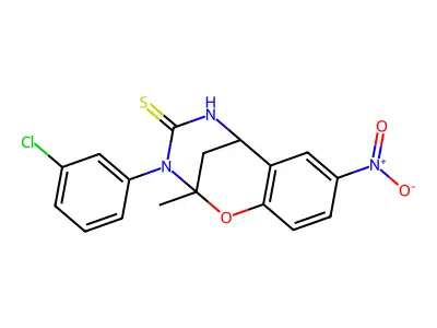 3-(3-chlorophenyl)-2-methyl-8-nitro-2,3,5,6-tetrahydro-4H-2,6-methano-1,3,5-benzoxadiazocine-4-thione structure