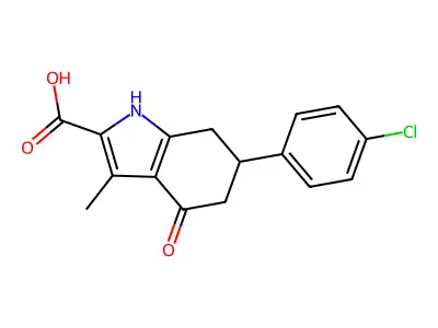 6-(4-chlorophenyl)-3-methyl-4-oxo-4,5,6,7-tetrahydro-1H-indole-2-carboxylic acid structure