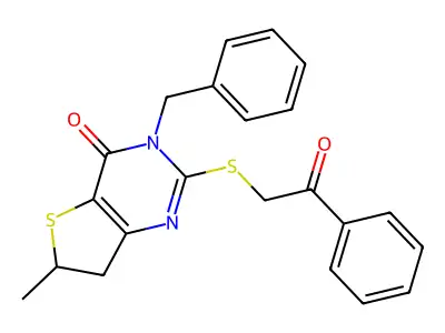 3-Benzyl-6-methyl-2-phenacylsulfanyl-6,7-dihydrothieno[3,2-d]pyrimidin-4-one structure