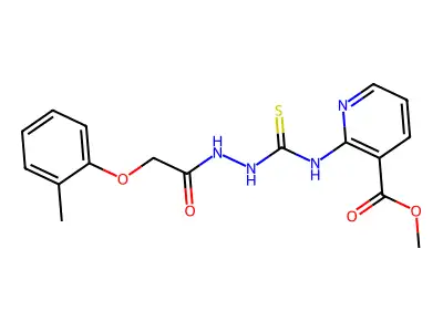 methyl 2-({[2-(2-methylphenoxy)acetohydrazido]methanethioyl}amino)pyridine-3-carboxylate structure