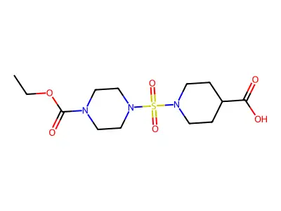 1-{[4-(Ethoxycarbonyl)piperazin-1-yl]sulfonyl}piperidine-4-carboxylic acid structure