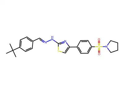 N-[(4-tert-butylphenyl)methylideneamino]-4-(4-pyrrolidin-1-ylsulfonylphenyl)-1,3-thiazol-2-amine structure