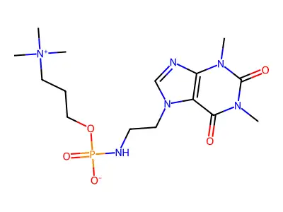 Ammonium, (3-hydroxypropyl)trimethyl-, ester with N-(2-(1,2,3,6-tetrahydro-1,3-dimethyl-2,6-dioxopurin-7-yl)ethyl) phosphoramidate structure