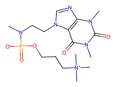 Ammonium, (3-hydroxypropyl)trimethyl-, ester with N-methyl-N-(2-(1,2,3,6-tetrahydro-1,3-dimethyl-2,6-dioxopurin-7-yl)ethyl) phosphoramidate structure