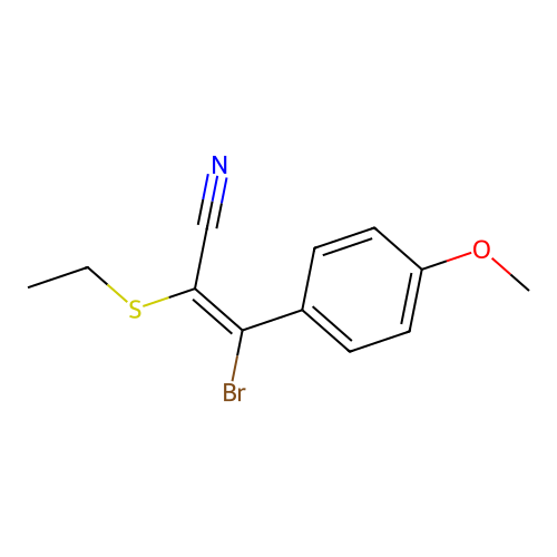 (Z)-3-bromo-2-ethylsulfanyl-3-(4-methoxyphenyl)prop-2-enenitrile structure