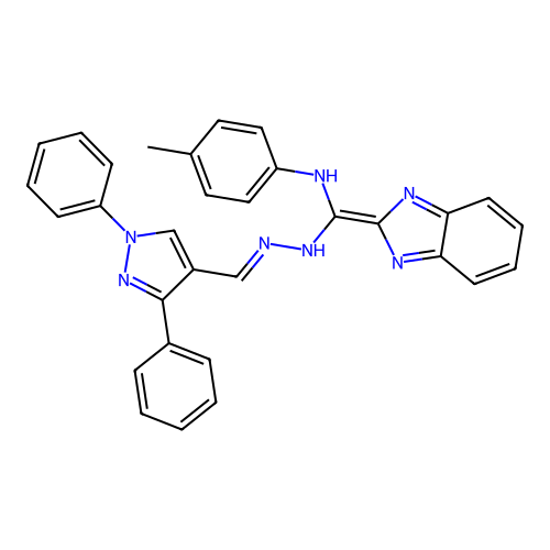 1-(benzimidazol-2-ylidene)-N'-[(1,3-diphenylpyrazol-4-yl)methylideneamino]-N-(4-methylphenyl)methanediamine structure