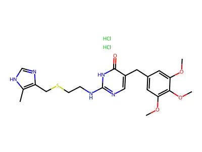 4(1H)-Pyrimidinone, 2-((2-(((5-methyl-1H-imidazol-4-yl)methyl)thio)ethyl)amino)-5-((3,4,5-trimethoxyphenyl)methyl)-, dihydrochloride structure