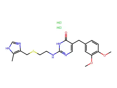 4(1H)-Pyrimidinone, 5-((3,4-dimethoxyphenyl)methyl)-2-((2-(((5-methyl-1H-imidazol-4-yl)methyl)thio)ethyl)amino)-, dihydrochloride structure