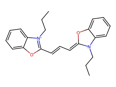 3-Propyl-2-[3-(3-propyl-2(3H)-benzoxazolylidene)-1-propen-1-yl]benzoxazolium structure