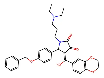 1-[3-(diethylamino)propyl]-4-[2,3-dihydro-1,4-benzodioxin-6-yl(hydroxy)methylidene]-5-(4-phenylmethoxyphenyl)pyrrolidine-2,3-dione structure