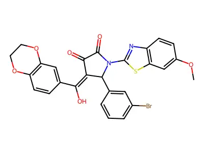 5-(3-bromophenyl)-4-[2,3-dihydro-1,4-benzodioxin-6-yl(hydroxy)methylidene]-1-(6-methoxy-1,3-benzothiazol-2-yl)pyrrolidine-2,3-dione structure