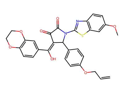 4-[2,3-dihydro-1,4-benzodioxin-6-yl(hydroxy)methylidene]-1-(6-methoxy-1,3-benzothiazol-2-yl)-5-(4-prop-2-enoxyphenyl)pyrrolidine-2,3-dione structure